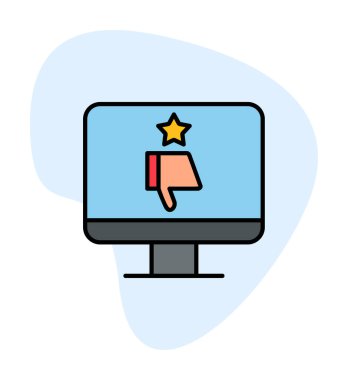 Kötü İnceleme simgesi, vektör illüstrasyonlu basit ekran