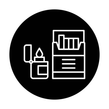 Sigara ve daha hafif ikonlu tütün sembolü, vektör illüstrasyonu 