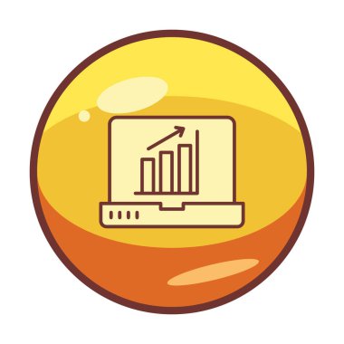 Dizüstü bilgisayar ekran simgesi üzerindeki bar grafiği, vektör illüstrasyonu