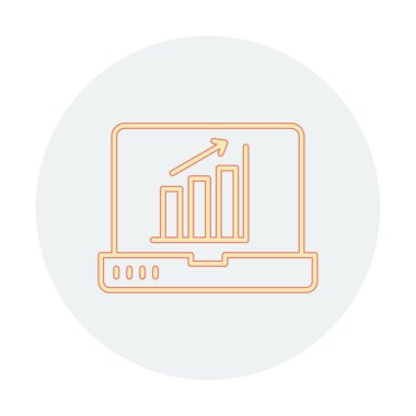 Dizüstü bilgisayar ekran simgesi üzerindeki bar grafiği, vektör illüstrasyonu