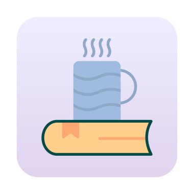 sıcak çay ve kitap simgesi, ana hatlı biçim vektör çizimi tasarımı