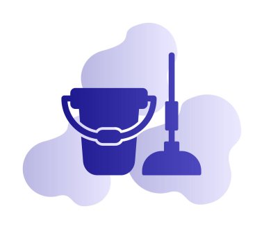 kova ve paspas simgesi, vektör illüstrasyonu  