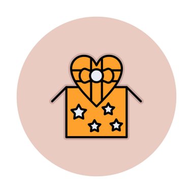 Basit kalp hediye kutusu, sevgililer günü konsepti, vektör illüstrasyonu