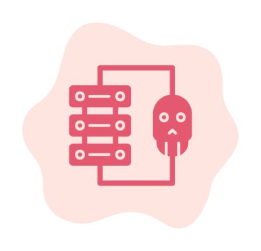 veri merkezi ve Hacking vektör çizgisi simgesi, arkaplanda resimleme imzası