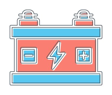 Araba aküsü simgesi. Ağ için Kataloglayıcı imza vektör simgesinin düz çizimi.