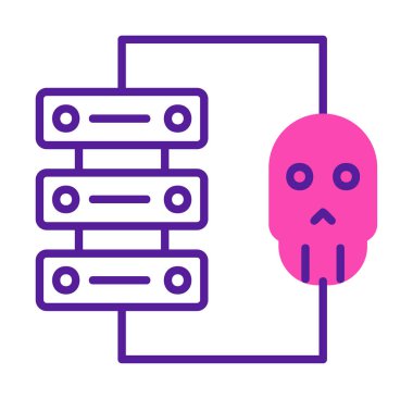 veri merkezi ve Hacking vektör çizgisi simgesi, arkaplanda resimleme imzası