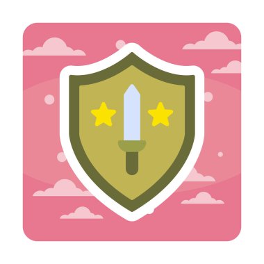 Kılıç vektör ağ simgesine sahip Askeri Kalkan, vektör illüstrasyonu 