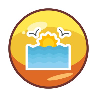 Basit düz gün batımı ve deniz vektörü çizimi