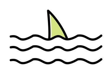 Deniz ikonunda köpekbalığı yüzgeci, vektör illüstrasyonu 