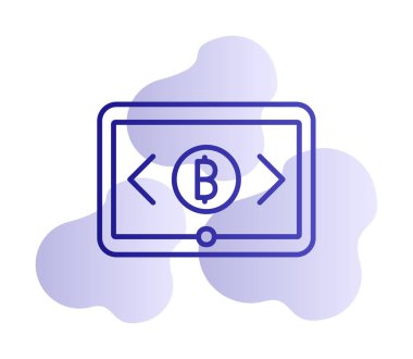 Bitcoin işaretli tablet ağ simgesi, vektör illüstrasyonu