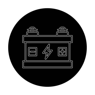Araba aküsü simgesi. Ağ için Kataloglayıcı imza vektör simgesinin düz çizimi.