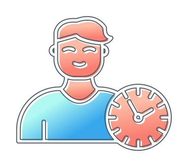 Saat simgesi olan kişi, vektör çizim tasarımı. Zaman Yönetimi                       