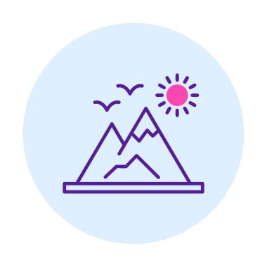 Dağların ve güneşin simgesi. vektör illüstrasyonu