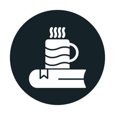 sıcak çay ve kitap simgesi, ana hatlı biçim vektör çizimi tasarımı