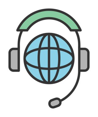Kulaklık simgesinde Dünya küresi, vektör illüstrasyonu 