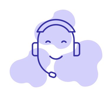 Kulaklık ve gülücükle yüzün vektör çizimi, Çağrı Merkezi kavramı