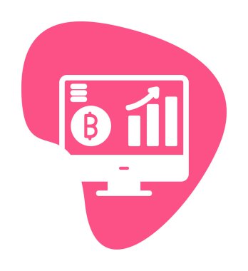 Bitcoin grafikli bilgisayar ekranı, vektör illüstrasyonu basit tasarım