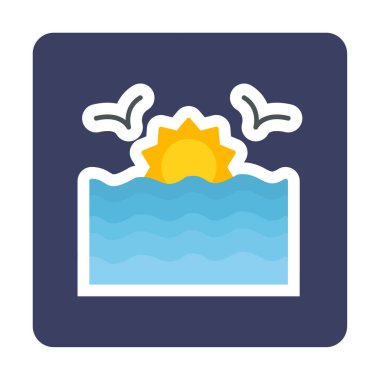 Basit düz gün batımı ve deniz vektörü çizimi