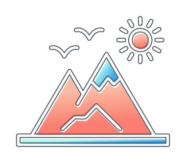 Dağların ve güneşin simgesi. vektör illüstrasyonu