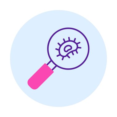 Büyüteç cam simgesi, vektör illüstrasyonu ile Bakteri Araştırması  