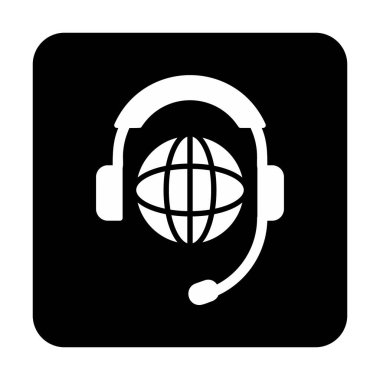 Kulaklık simgesinde Dünya küresi, vektör illüstrasyonu 