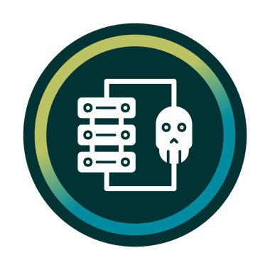 veri merkezi ve Hacking vektör çizgisi simgesi, arkaplanda resimleme imzası