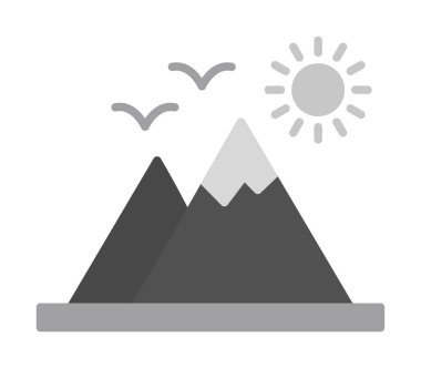 Dağların ve güneşin simgesi. vektör illüstrasyonu