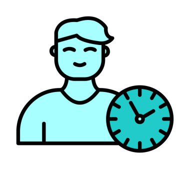 Saat simgesi olan kişi, vektör çizim tasarımı. Zaman Yönetimi                       