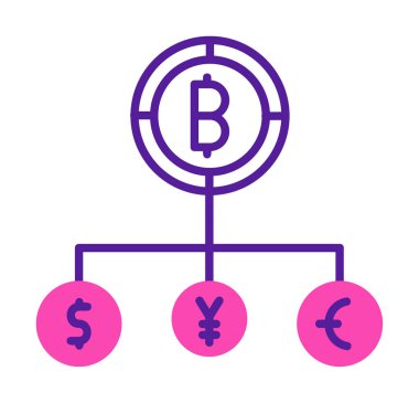 Bitcoin, dolar, avro ve yen sembollü para birimi yapısı 