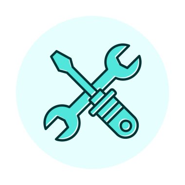 İngiliz anahtarı ve tornavida ikonu. Web için araç vektör simgesinin özet çizimi                              