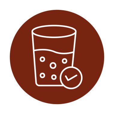 Kabarcıklı bir bardak su ve simge vektör illüstrasyonunu işaretle 