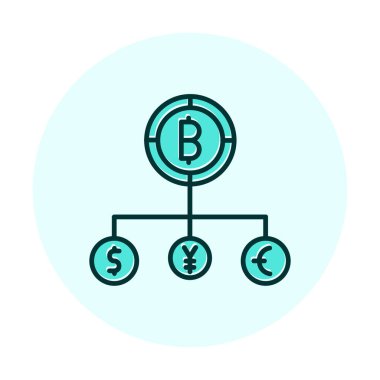 Bitcoin, dolar, avro ve yen sembollü para birimi yapısı 