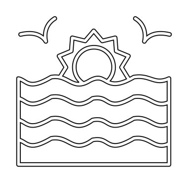 Basit düz gün batımı ve deniz vektörü çizimi
