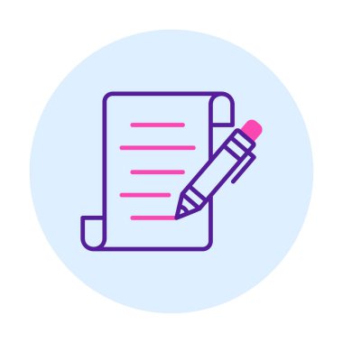 Kalem simgesi ve vektör illüstrasyonlu kağıt sayfası 