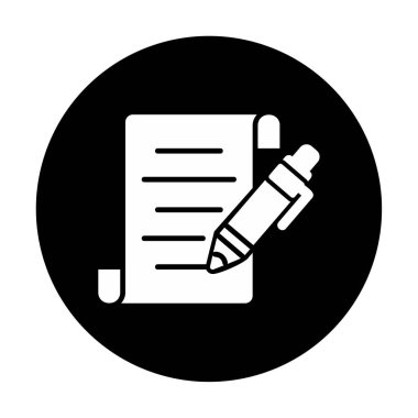 Kalem simgesi ve vektör illüstrasyonlu kağıt sayfası 