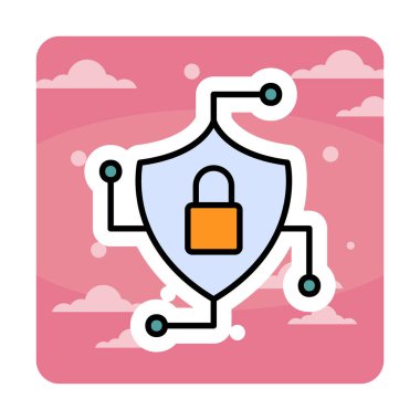 Asma kilit simgesi, vektör illüstrasyonlu güvenli kalkan