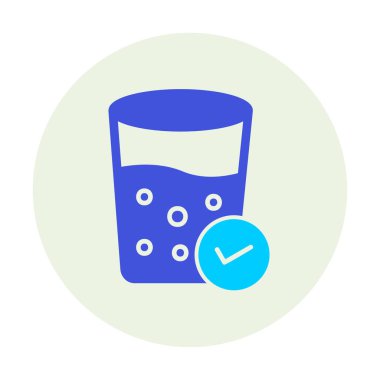 Kabarcıklı bir bardak su ve simge vektör illüstrasyonunu işaretle 