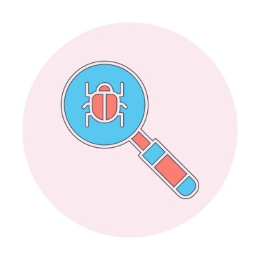 Böcekli büyüteç, virüs tespit simgesi, vektör illüstrasyon tasarımı 