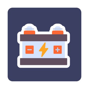 Araba aküsü simgesi. Ağ için Kataloglayıcı imza vektör simgesinin düz çizimi.