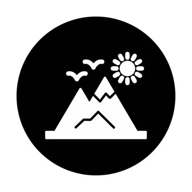 Dağların ve güneşin simgesi. vektör illüstrasyonu