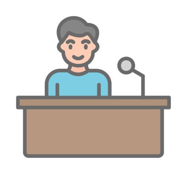 Yorumcular konuşma standında konuşma yapıyorlar, vektör illüstrasyonu