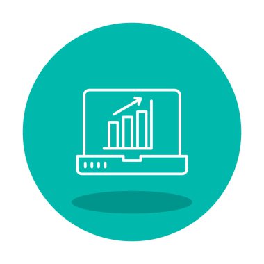 Dizüstü bilgisayar ekran simgesi üzerindeki bar grafiği, vektör illüstrasyonu