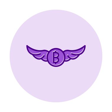 Bitcoin simgesi ve vektör illüstrasyonlu kanatlar  