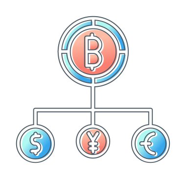 Bitcoin, dolar, avro ve yen sembollü para birimi yapısı 