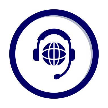 Kulaklık simgesinde Dünya küresi, vektör illüstrasyonu 