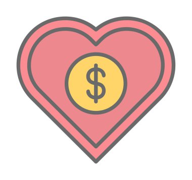 Dolar kalbi favori simgesi, vektör illüstrasyonu 