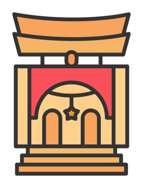 Basit antik Asya Tapınağı simgesi, vektör illüstrasyonu