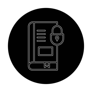 Asma kilit simgesine sahip kitap, vektör illüstrasyon tasarımı, Güvenli Kitap sembolü 