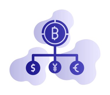 Bitcoin, dolar, avro ve yen sembollü para birimi yapısı 