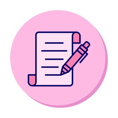 Kalem simgesi ve vektör illüstrasyonlu kağıt sayfası 